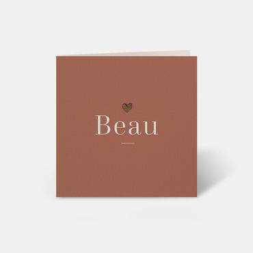 Geboortekaartje Beau_260x130_houten mini hart donker_roestrood_voorkant