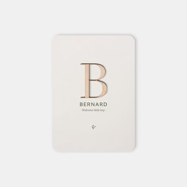 Geboortekaartje Bernard | houten letter | mosgroen