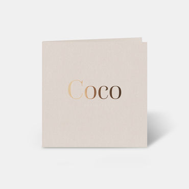 Geboortekaartje Coco_folie_260x130_bronsfolie_zwart_voorkant