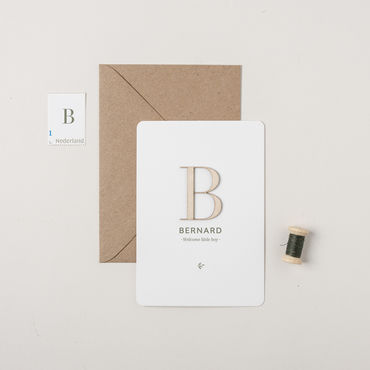 Geboortekaartje Bernard | houten letter | mosgroen
