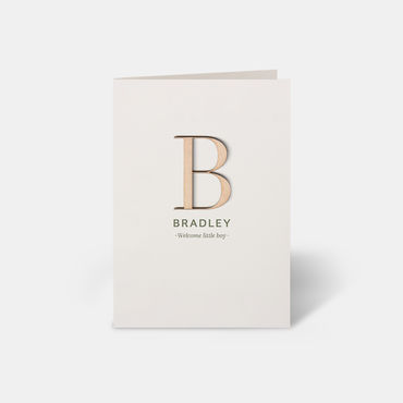 Geboortekaartje Bradley_houten letter_mosgroen_voorkant