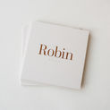 Geboortekaartje Robin | uniek | zachtroze | folie koper glimmend