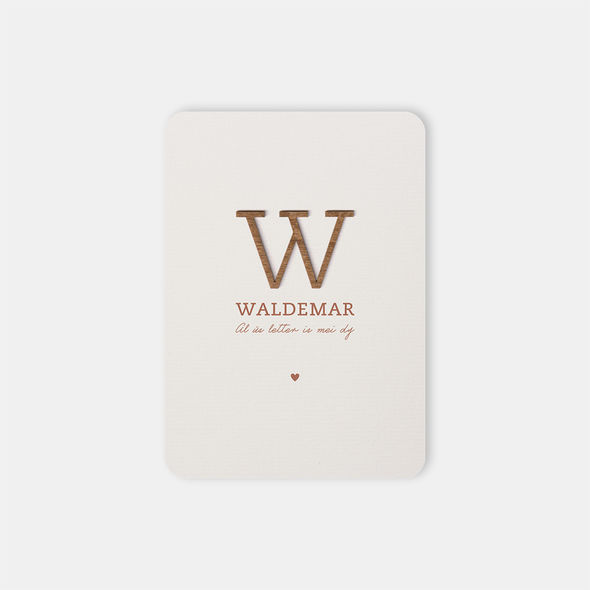 Geboortekaartje Waldemar | jongen | houten letter (donker) | winters