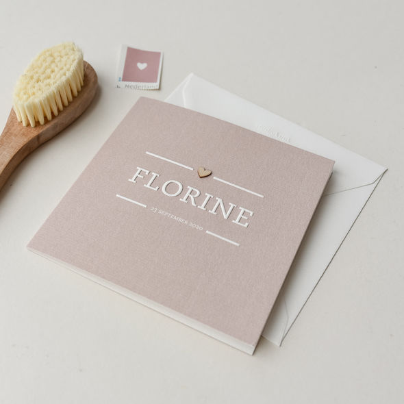 Geboortekaartje Florine | meisje | houten hartje | lief