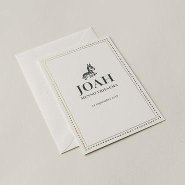 Geboortekaartje Joah | folierand hartjes | goudfolie | ezeltje | deftig blauw