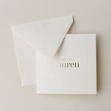 Geboortekaartje Lauren | goud foliedruk | hartjespreeg