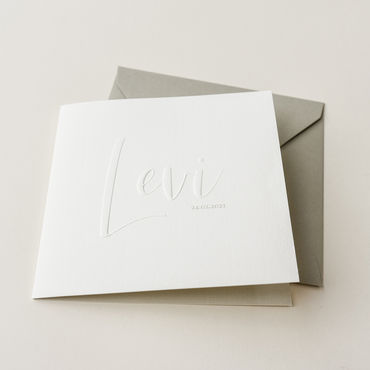 Geboortekaartje Levi | blindpreeg | kiezelsteengrijs