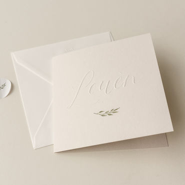 Geboortekaartje Louèn | blindpreeg | zachtroze | mosgroen