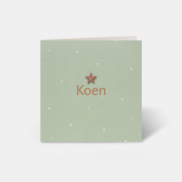 Stoer geboortekaartje jongen met koperen ster en sterretjes aquarel | voorkant