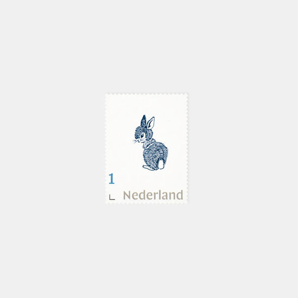 Ontwerp persoonlijke postzegel | konijntje | deftig blauw