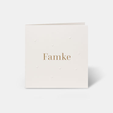 Minimalistisch geboortekaartje meisje | hartjes preeg | hartjes embossing | bling goud