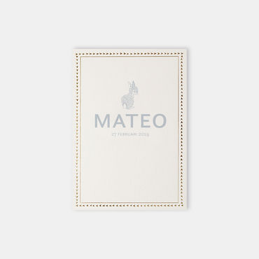 Geboortekaartje folierand hartjes_goudfolie_konijntje_oudblauw_144x100_voorkant